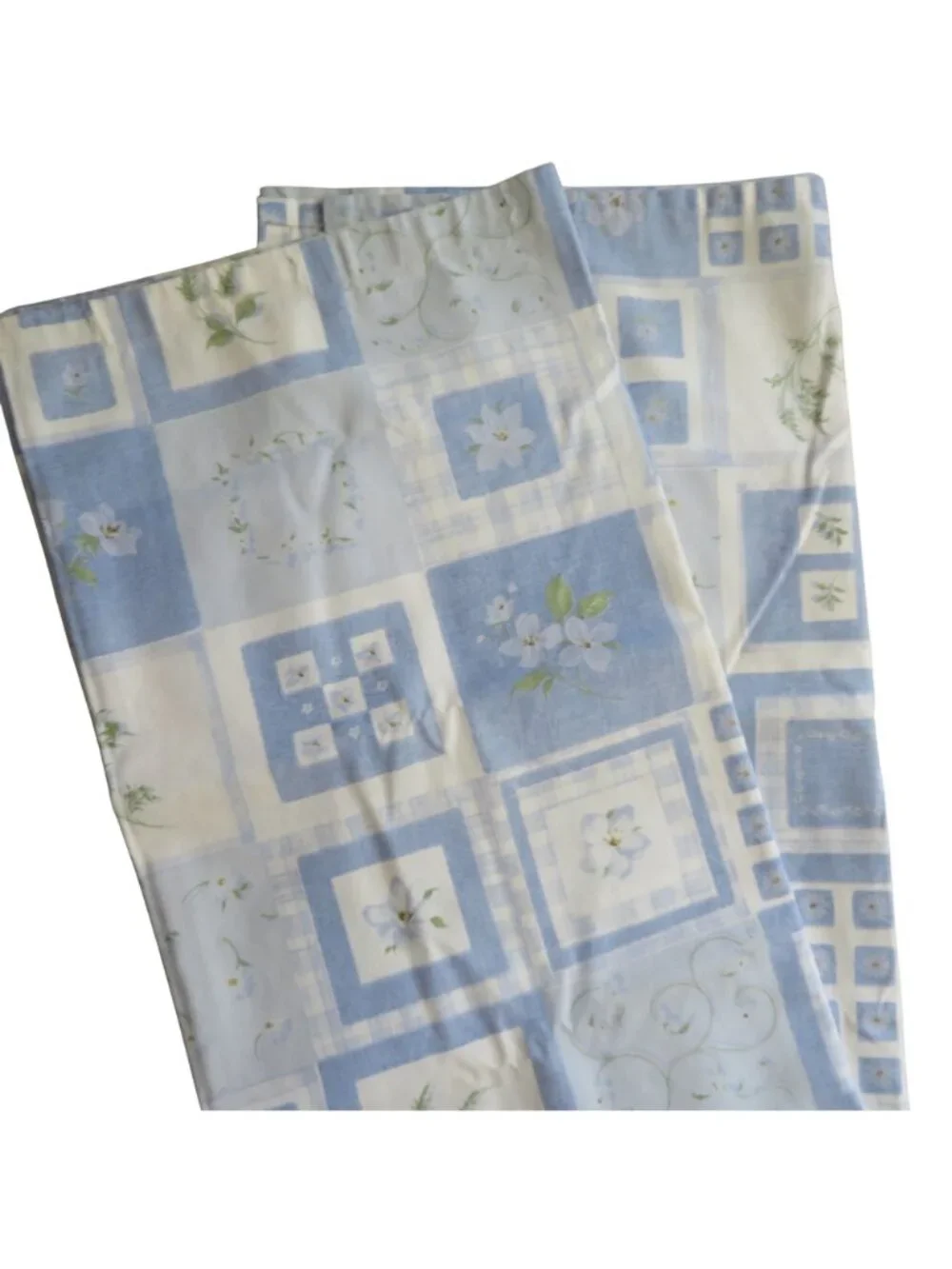 Vintage Blue White Floral Patchwork Fabric Shower Curtain Cottagecore Design